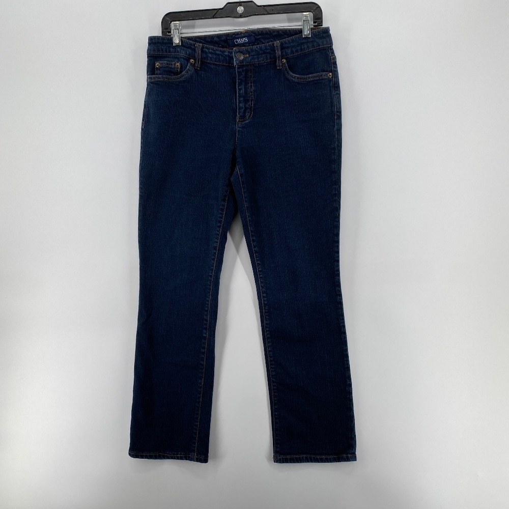 Chaps Jeans Women's Size 8 Straight Leg Dark Blue Denim 5 Pocket Stretch